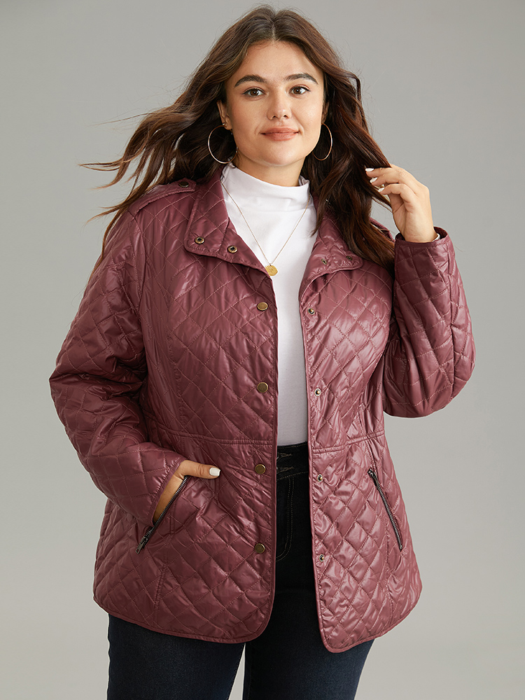 

Plus Size Women Dailywear Plain Plain No stretch  Pocket Casual Cotton Jackets BloomChic, Burgundy