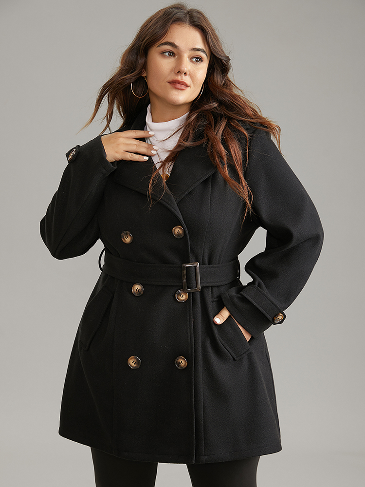 

Plus Size Lapel Neck Double Breasted Belted Trench Coat Women Black Casual Lined Ladies Dailywear Winter Coats BloomChic