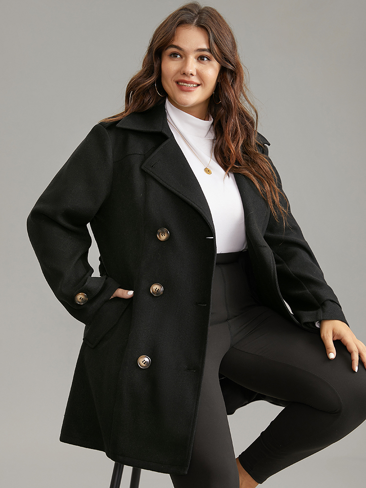 Plus Size Lapel Neck Double Breasted Belted Trench Coat Women Black Casual Lined Ladies Dailywear Winter Coats BloomChic 22-24/3X 