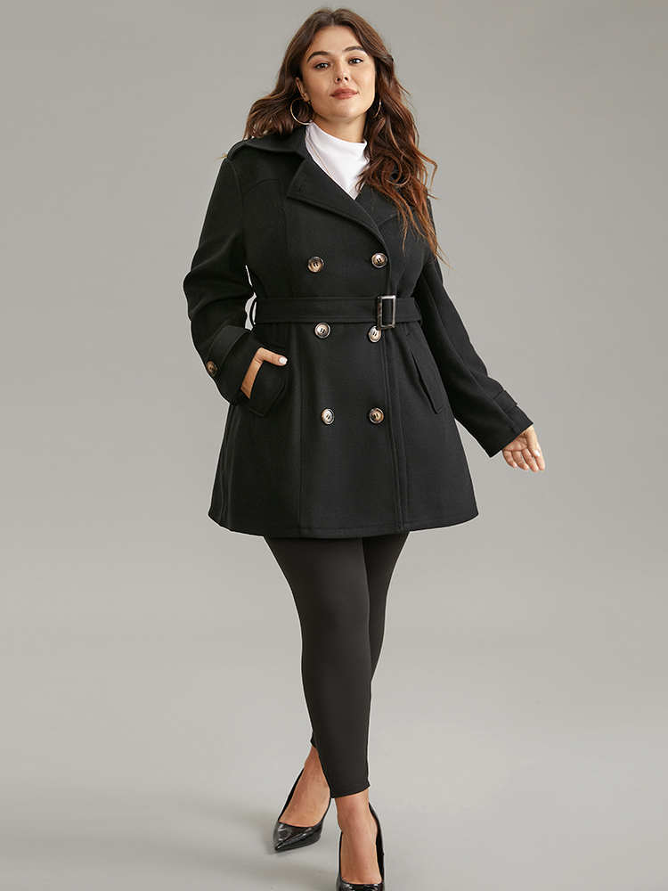 Plus Size Lapel Neck Double Breasted Belted Trench Coat Women Black Casual Lined Ladies Dailywear Winter Coats BloomChic 22-24/3X 