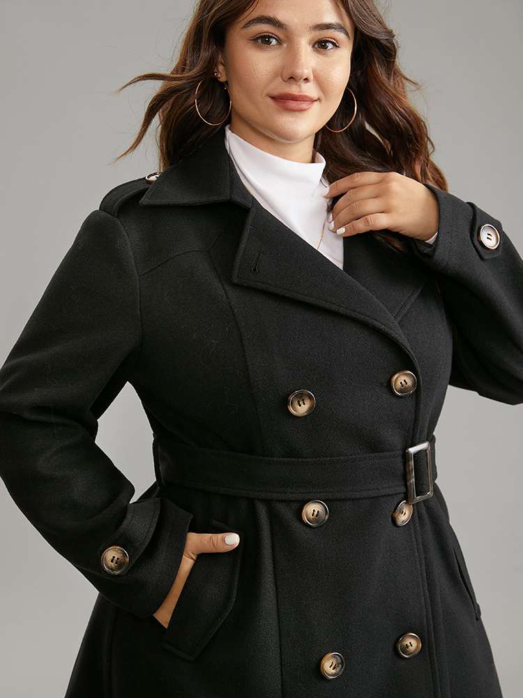 Plus Size Lapel Neck Double Breasted Belted Trench Coat Women Black Casual Lined Ladies Dailywear Winter Coats BloomChic 22-24/3X 