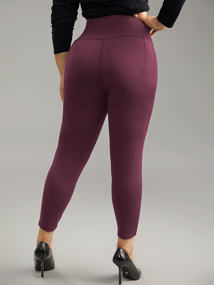 Plus Size Solid Butt Lifting Wideband Waist Leggings Women Purple Casual High stretch Skinny High Rise Dailywear Leggings BloomChic 30/6X 