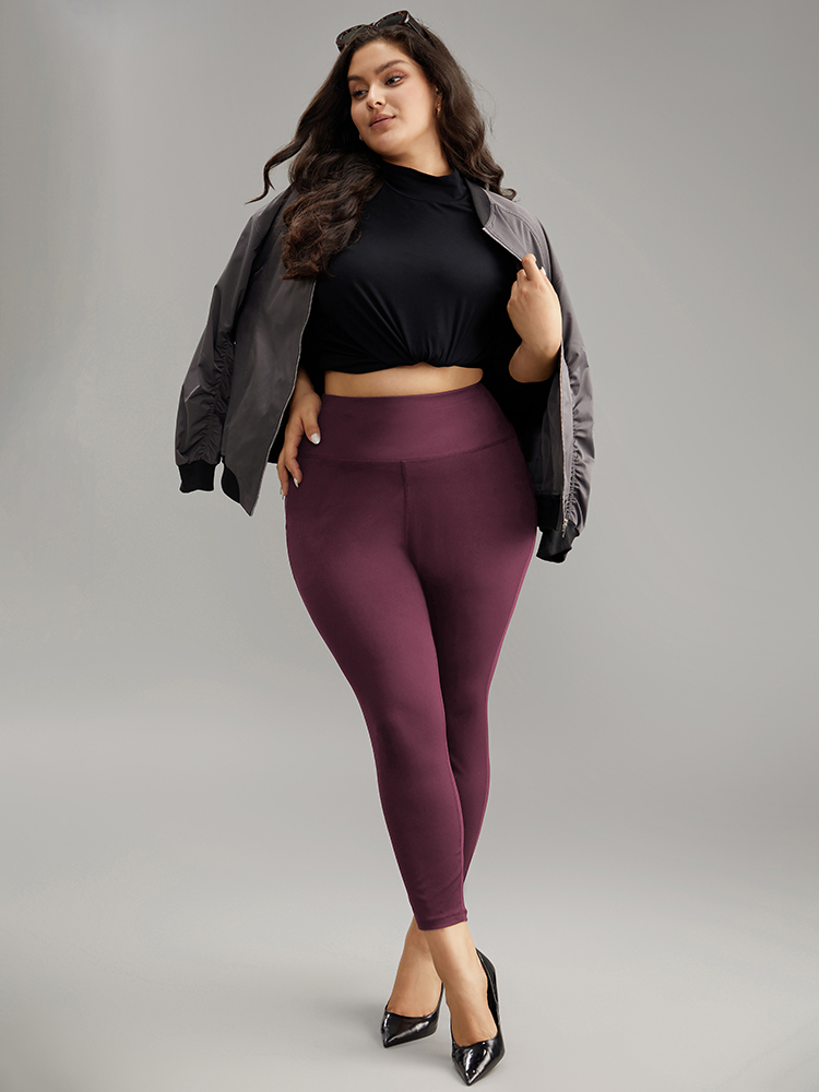Plus Size Solid Butt Lifting Wideband Waist Leggings Women Purple Casual High stretch Skinny High Rise Dailywear Leggings BloomChic 30/6X 