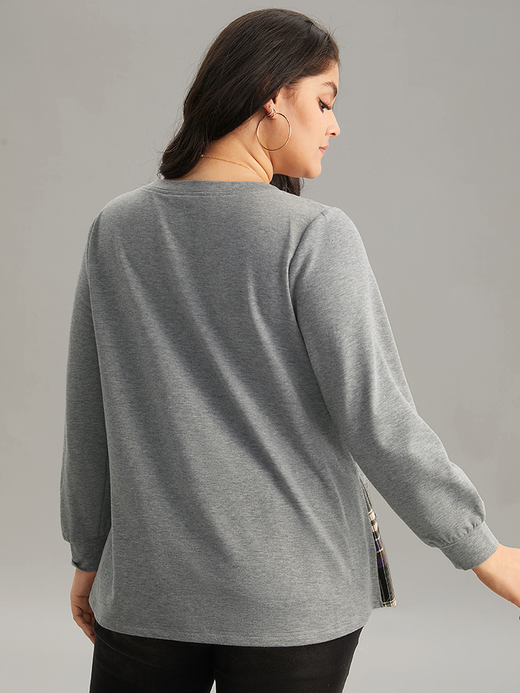 Plus Size Women Dailywear Plaid Contrast Regular Regular Sleeve Long Sleeve Round Neck Casual Sweatshirts BloomChic 