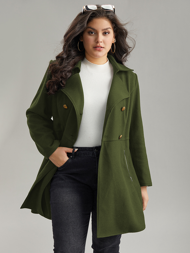 

Plus Size Lapel Collar Metal Detail Zipper Pocket Coat Women ArmyGreen Casual Plain Ladies Dailywear Winter Coats BloomChic