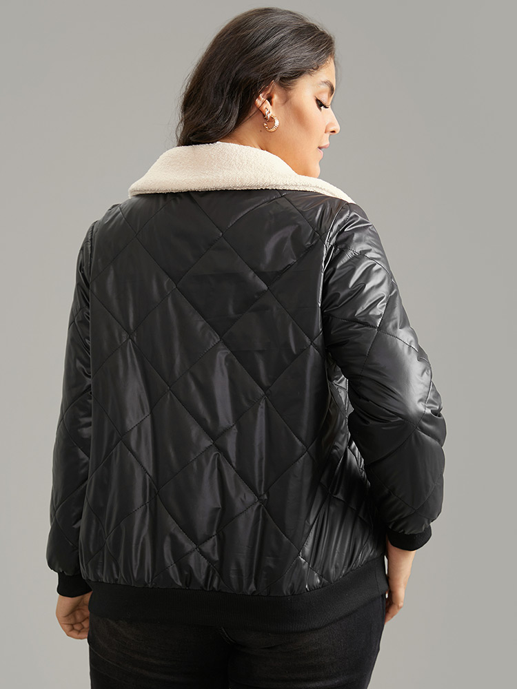 Plus Size Jackets | Fuzzy Trim Patchwork Zipper Quilted Jacket | BloomChic 