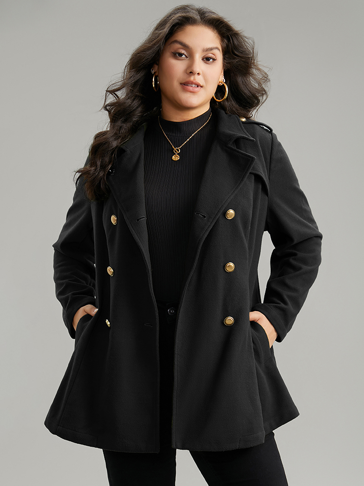 

Plus Size Plain Double Breasted Lapel Collar Coat Women Black Casual Plain Ladies Dailywear Winter Coats BloomChic