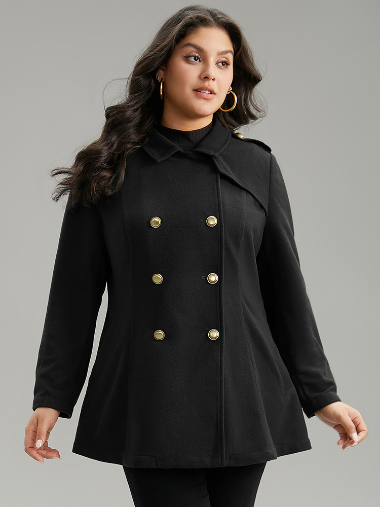 Plus Size Plain Double Breasted Lapel Collar Coat Women Black Casual Plain Ladies Dailywear Winter Coats BloomChic 30/6X 