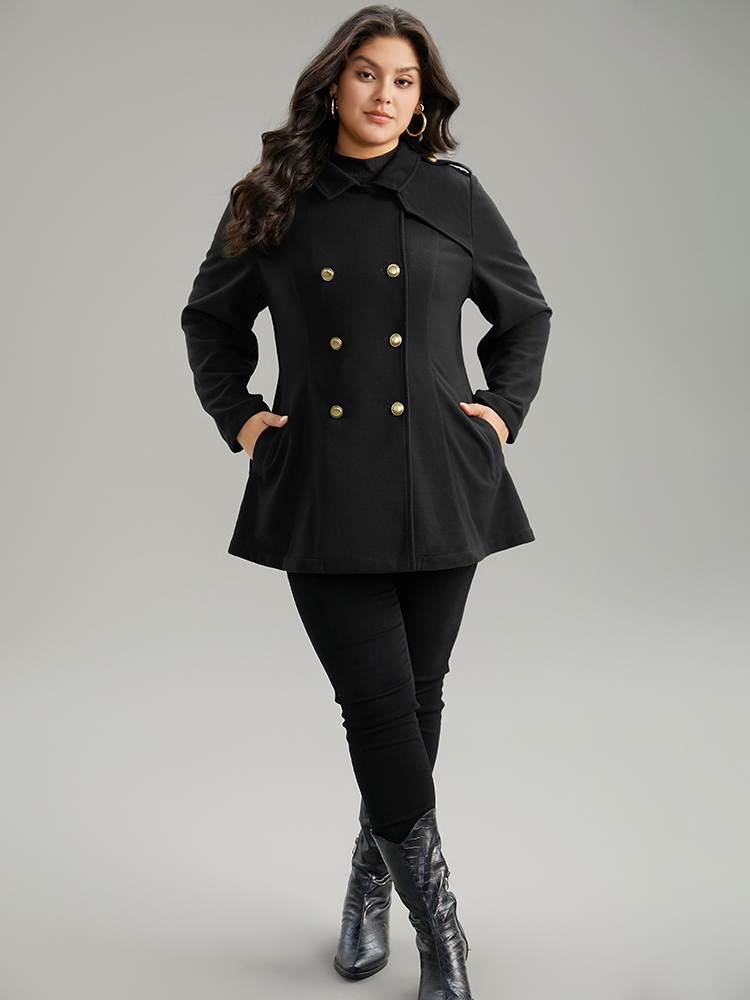 Plus Size Plain Double Breasted Lapel Collar Coat Women Black Casual Plain Ladies Dailywear Winter Coats BloomChic 30/6X 