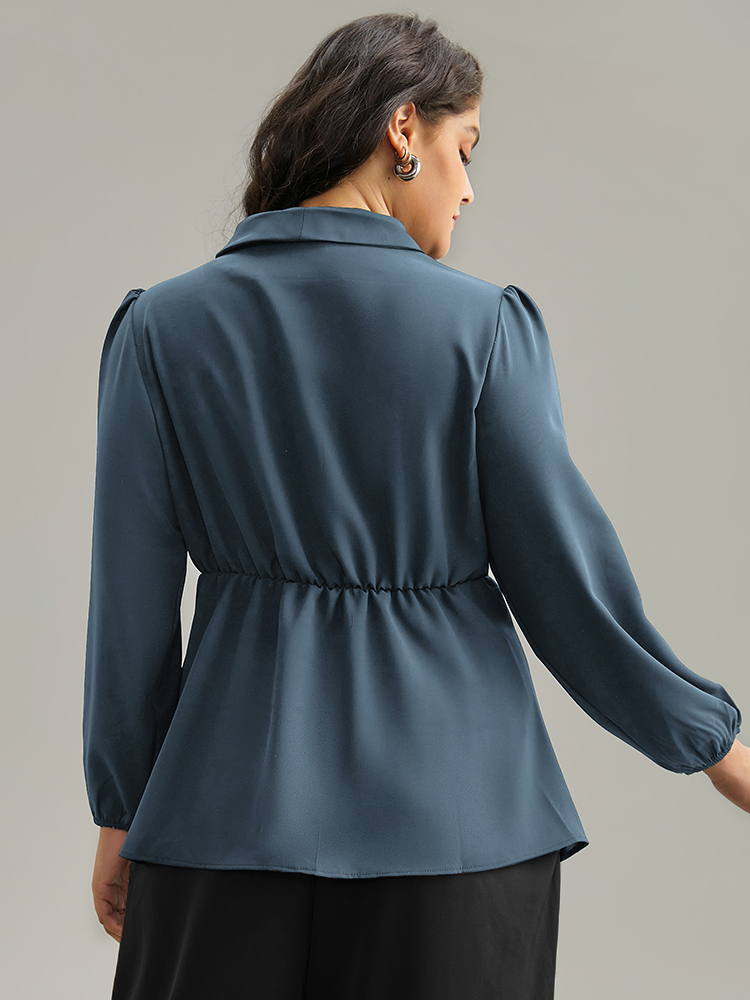 Plus Size Stone Static-Free Plain Pleated Wrap Blouse Women Office Long Sleeve V-neck Dailywear Blouses BloomChic 28/5X 