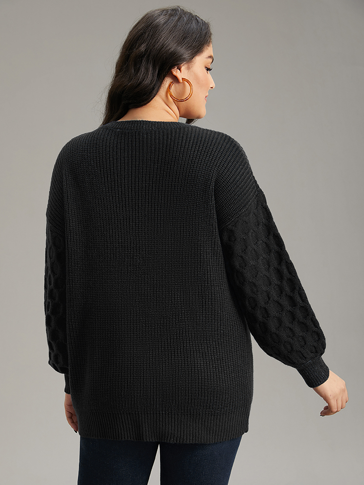 

Plus Size Solid Cable Knit V Neck Drop Shoulder Pullover Black Women Casual Long Sleeve V-neck Everyday Pullovers BloomChic