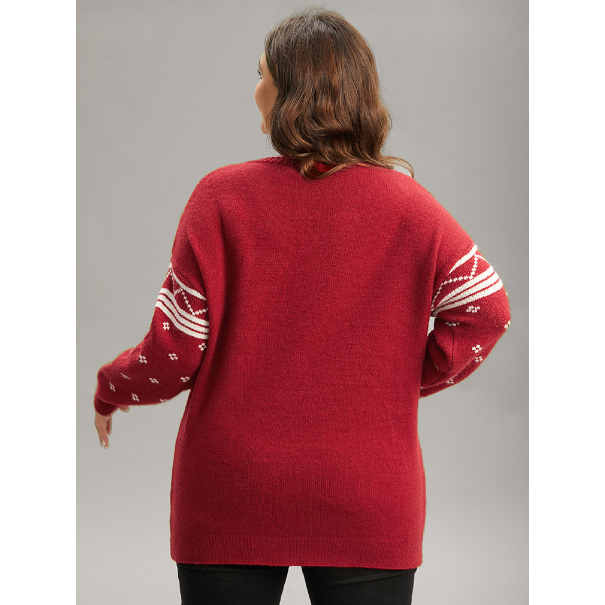 

Plus Size Supersoft Essentials Towel Embroidered Snowflake Pullover Scarlet Women Casual Loose Long Sleeve V-neck Festival-Christmas Pullovers BloomChic