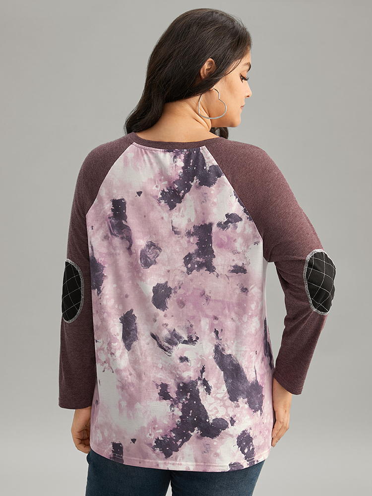 Plus Size Women Dailywear Tie Dye Contrast Raglan sleeve Long Sleeve Round Neck Casual T-shirts BloomChic 