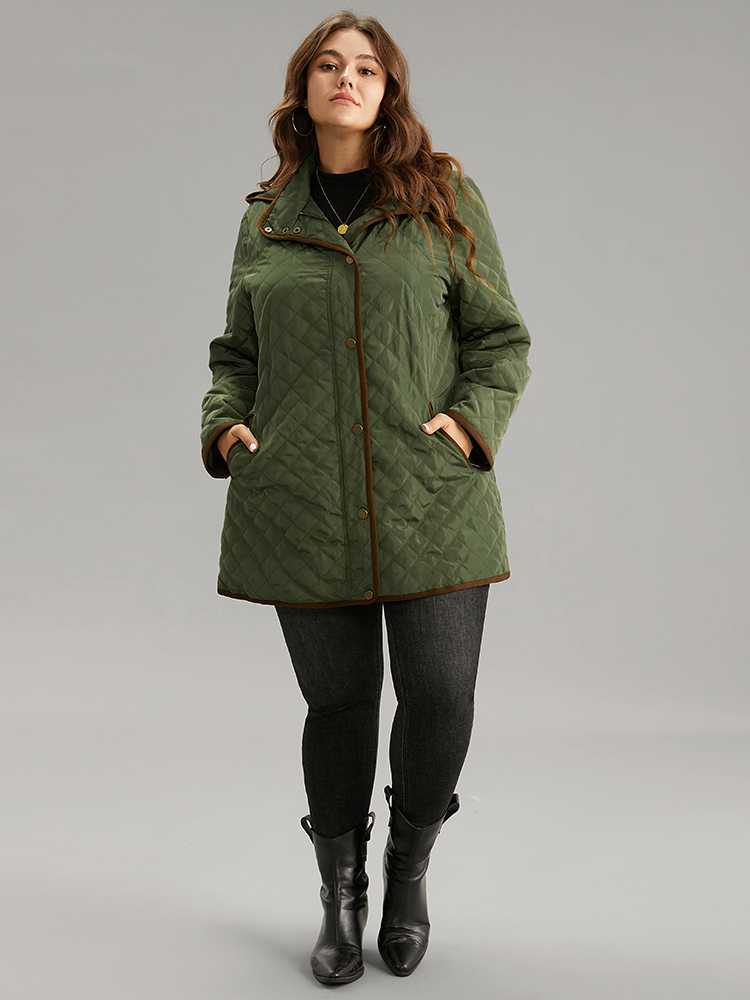

Plus Size Contrast Zipper Hooded Quilted Padded Coat Women ArmyGreen Casual Contrast Ladies Dailywear Winter Coats BloomChic