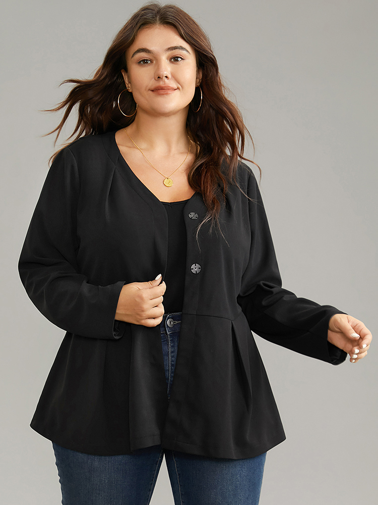 Plus Size Women Work Plain Asymmetrical Regular Sleeve Long Sleeve Open Front Work From Home Blazers BloomChic 