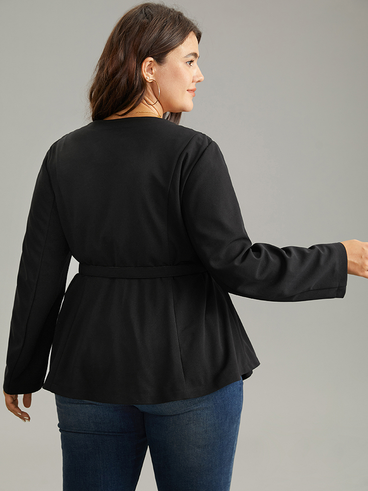 Plus Size Women Work Plain Asymmetrical Regular Sleeve Long Sleeve Open Front Work From Home Blazers BloomChic 