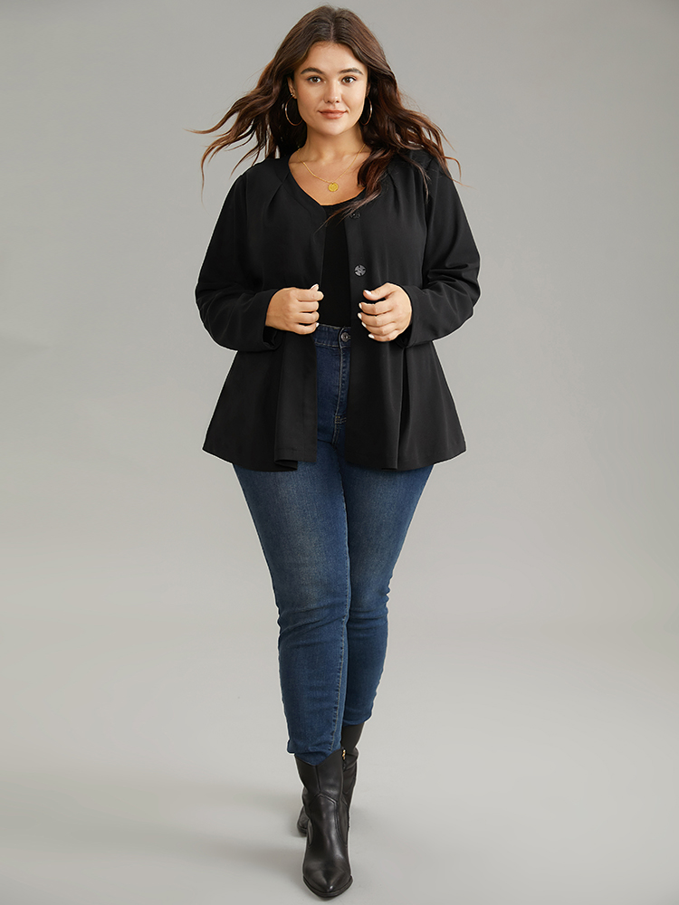 Plus Size Women Work Plain Asymmetrical Regular Sleeve Long Sleeve Open Front Work From Home Blazers BloomChic 