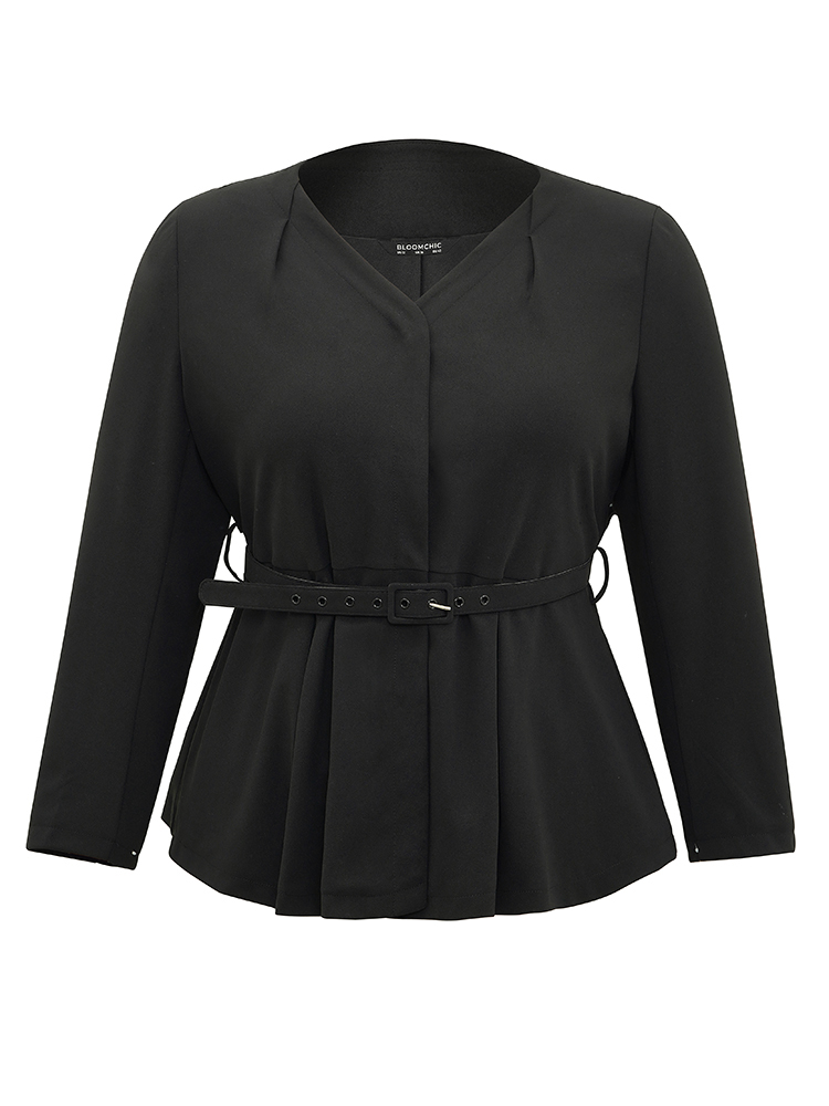 Plus Size Women Work Plain Asymmetrical Regular Sleeve Long Sleeve Open Front Work From Home Blazers BloomChic 