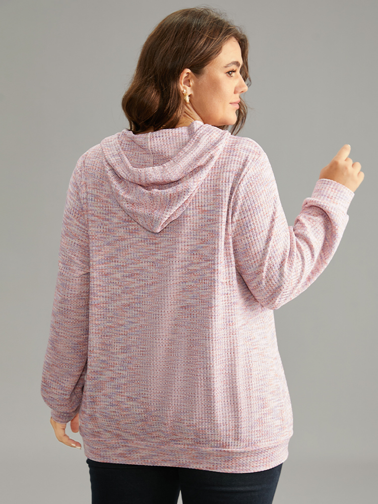 Plus Size Women Everyday Plain Waffle Knit Regular Regular Sleeve Long Sleeve Hooded Casual Sweatshirts BloomChic 