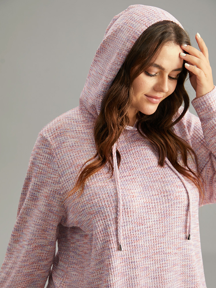 Plus Size Women Everyday Plain Waffle Knit Regular Regular Sleeve Long Sleeve Hooded Casual Sweatshirts BloomChic 