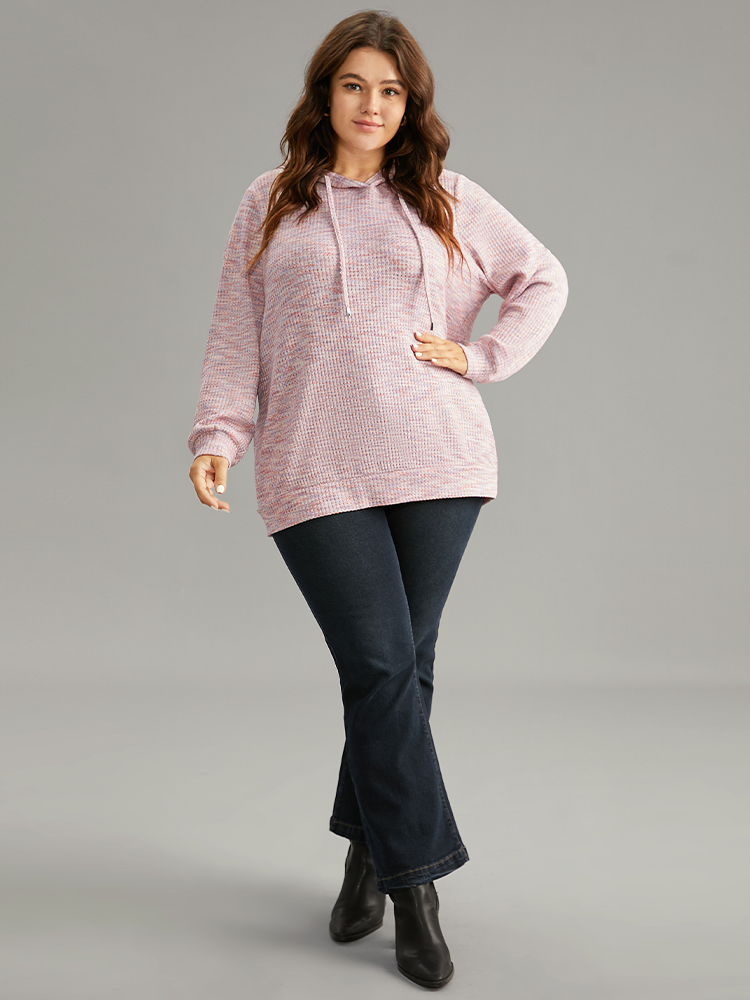 Plus Size Women Everyday Plain Waffle Knit Regular Regular Sleeve Long Sleeve Hooded Casual Sweatshirts BloomChic 