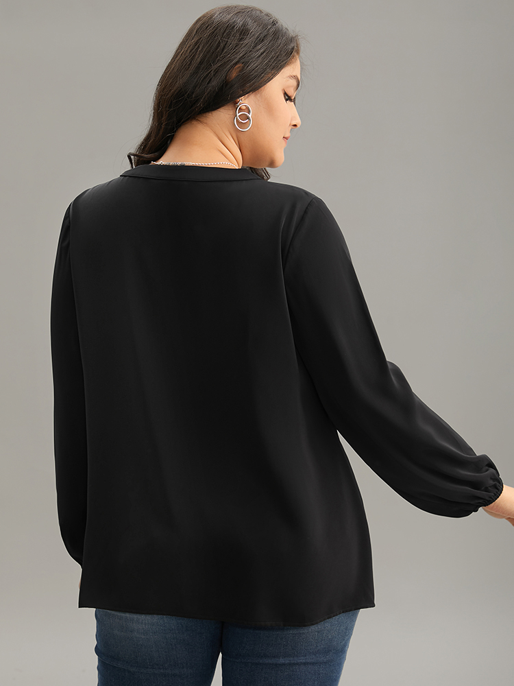 Plus Size Women Party Plain Style accents Lantern Sleeve Long Sleeve Tie Neck Office Blouses BloomChic 