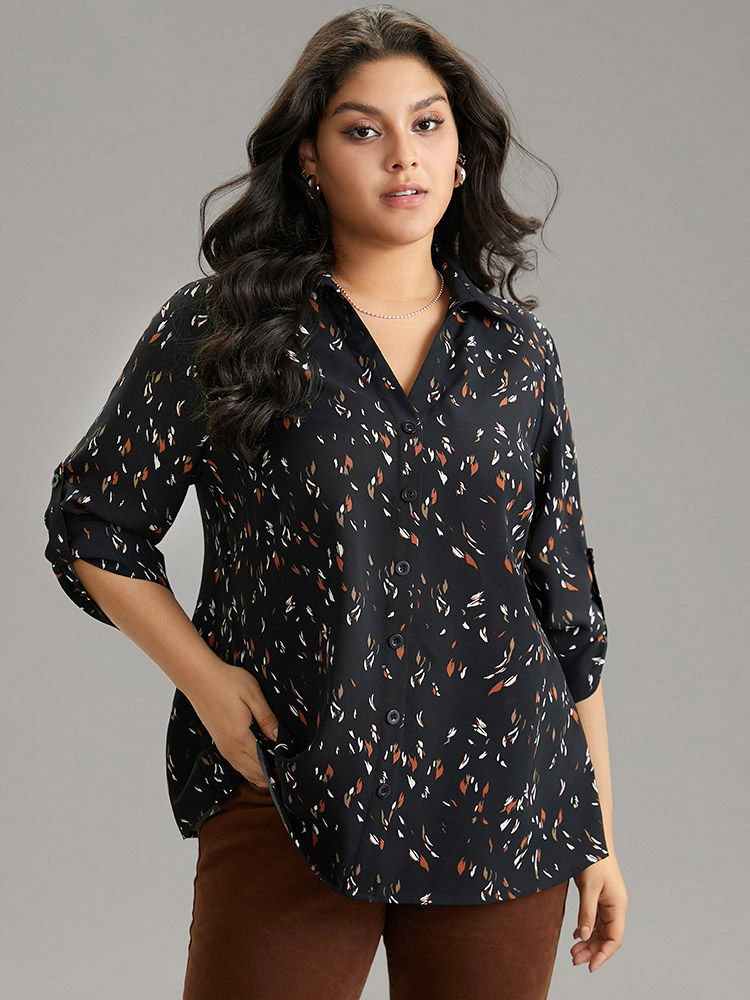 Plus Size Women Dailywear Leopard Printed Regular Sleeve Long Sleeve Shirt collar Office Blouses BloomChic 