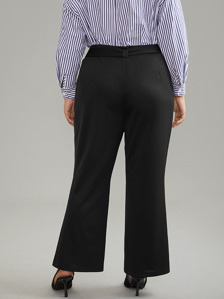 Plus Size Women Work Plain Belted High Rise Pocket Belt At the Office Pants BloomChic 