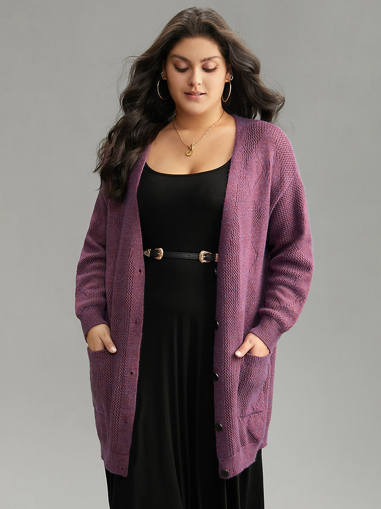 Plus Size Cardigans | Geometric Heather Pocket Button Up Cardigan | BloomChic 