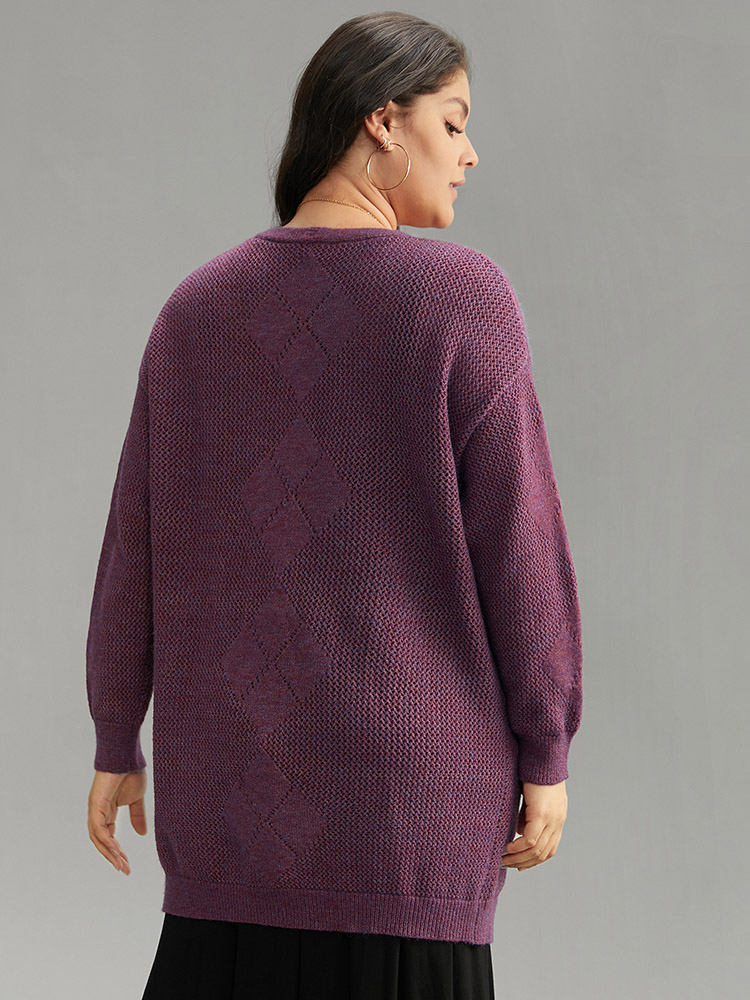 

Plus Size Geometric Heather Pocket Button Up Cardigan Purple Women Casual Loose Long Sleeve Dailywear Cardigans BloomChic