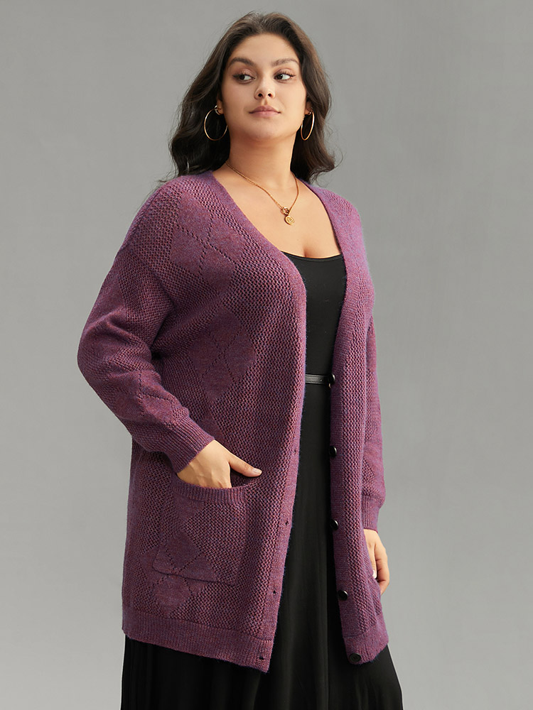Plus Size Cardigans | Geometric Heather Pocket Button Up Cardigan | BloomChic 