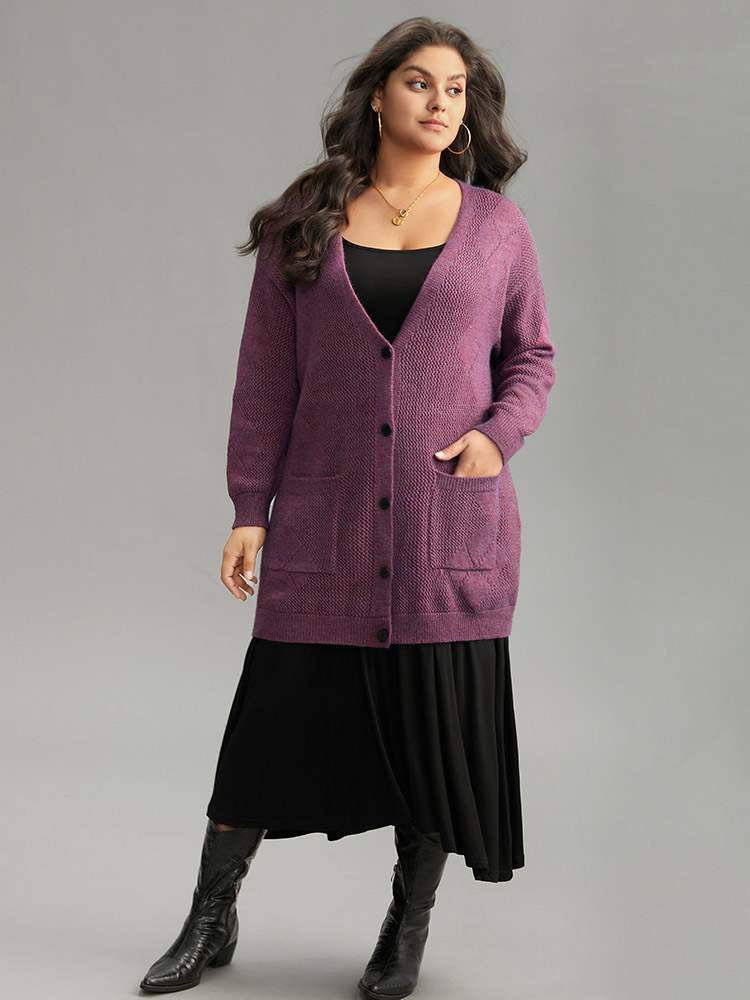 Plus Size Cardigans | Geometric Heather Pocket Button Up Cardigan | BloomChic 