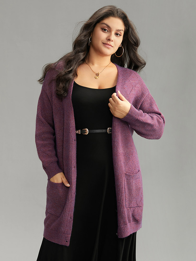 Plus Size Cardigans | Geometric Heather Pocket Button Up Cardigan | BloomChic 