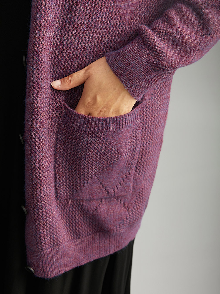 Plus Size Cardigans | Geometric Heather Pocket Button Up Cardigan | BloomChic 