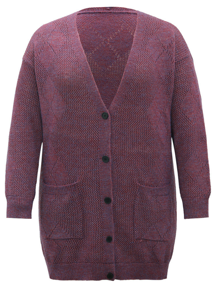 Plus Size Cardigans | Geometric Heather Pocket Button Up Cardigan | BloomChic 