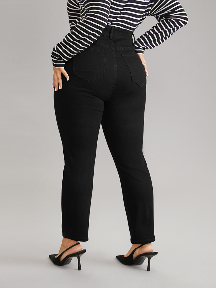 Plus Size High Stretch Skinny Metal Detail Jeans Women Black Casual Plain Plain High stretch Pocket Jeans BloomChic 12/L 