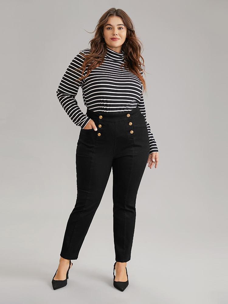 

Plus Size High Stretch Skinny Metal Detail Jeans Women Black Casual Plain Plain High stretch Pocket Jeans BloomChic