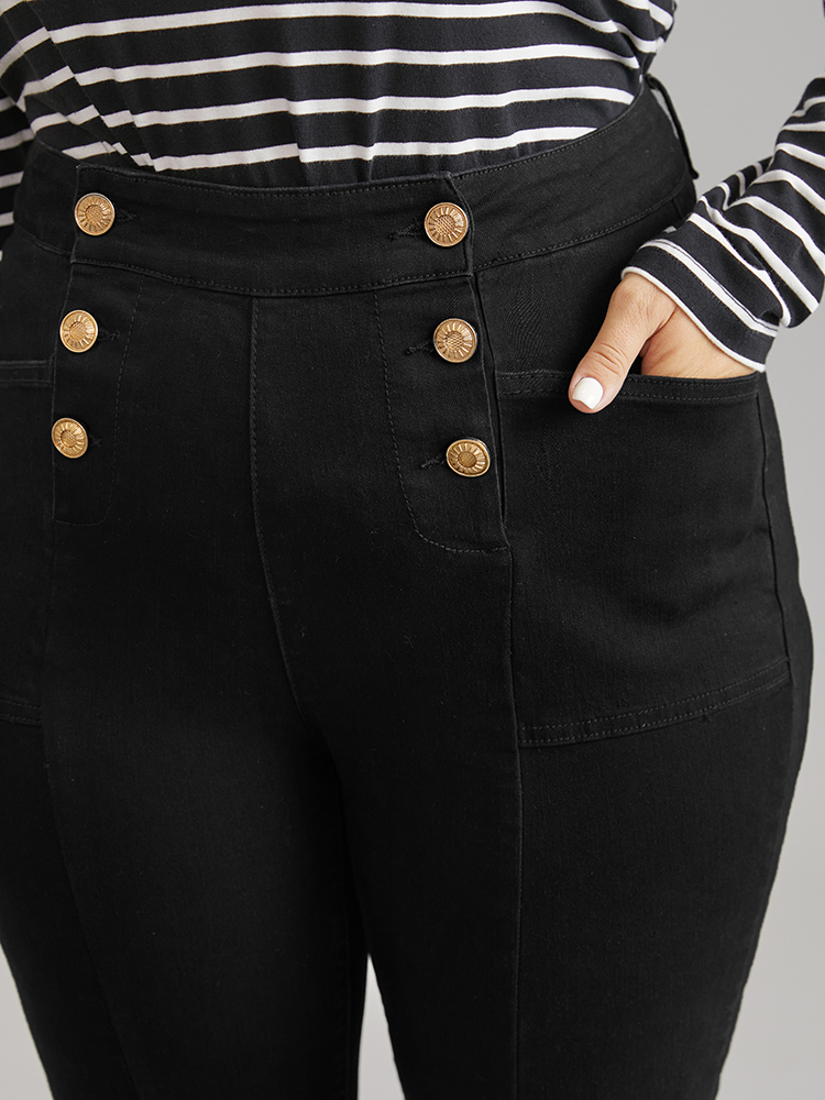 Plus Size High Stretch Skinny Metal Detail Jeans Women Black Casual Plain Plain High stretch Pocket Jeans BloomChic 12/L 