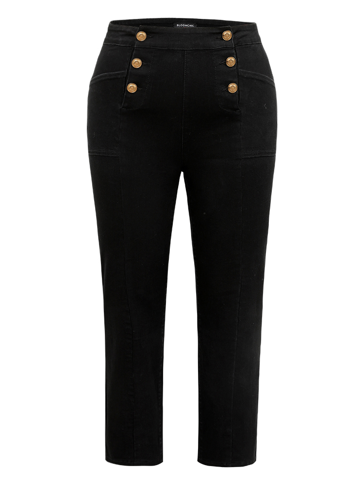 Plus Size High Stretch Skinny Metal Detail Jeans Women Black Casual Plain Plain High stretch Pocket Jeans BloomChic 12/L 