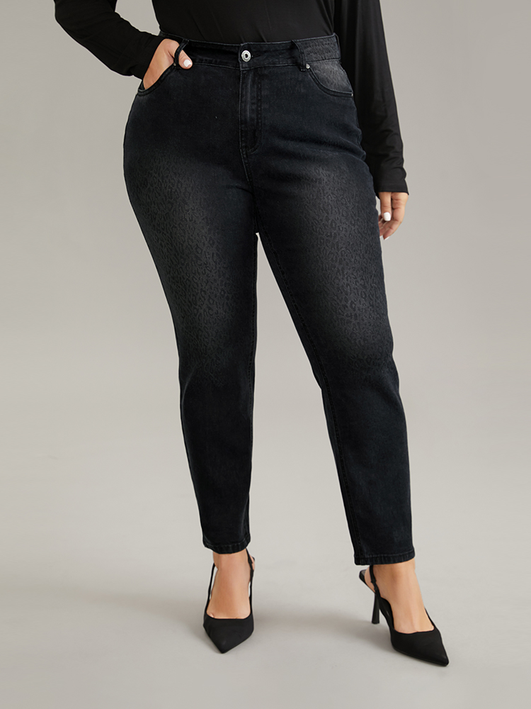 Plus Size Leopard High Stretch Skinny Jeans Women Black Casual Leopard Zipper High stretch Pocket Jeans BloomChic 22/3X 