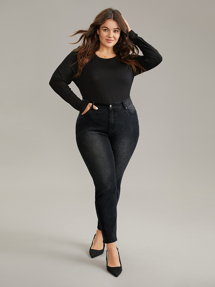 Plus Size Leopard High Stretch Skinny Jeans Women Black Casual Leopard Zipper High stretch Pocket Jeans BloomChic 22/3X 
