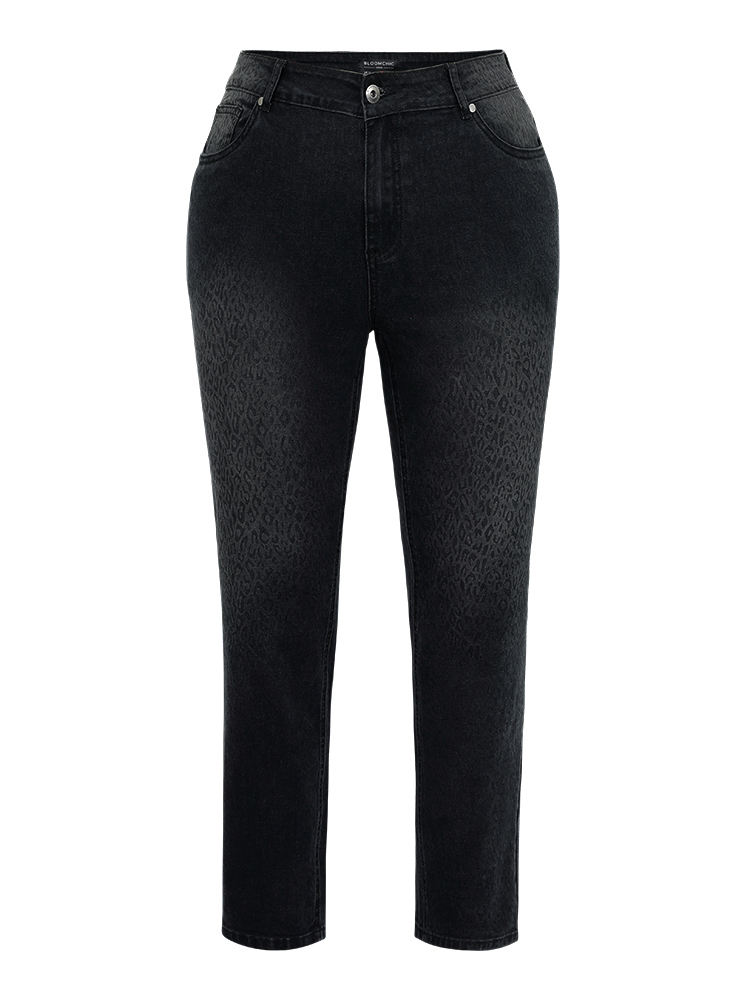 Plus Size Leopard High Stretch Skinny Jeans Women Black Casual Leopard Zipper High stretch Pocket Jeans BloomChic 22/3X 