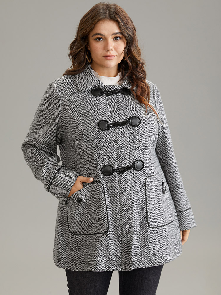 

Plus Size Duffle Button Zipper Pocket Tweed Coat Women DimGray Casual Texture Ladies Dailywear Winter Coats BloomChic