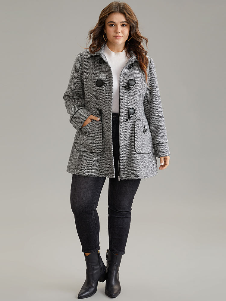 Plus Size Duffle Button Zipper Pocket Tweed Coat Women DimGray Casual Texture Ladies Dailywear Winter Coats BloomChic 14-16/1X 