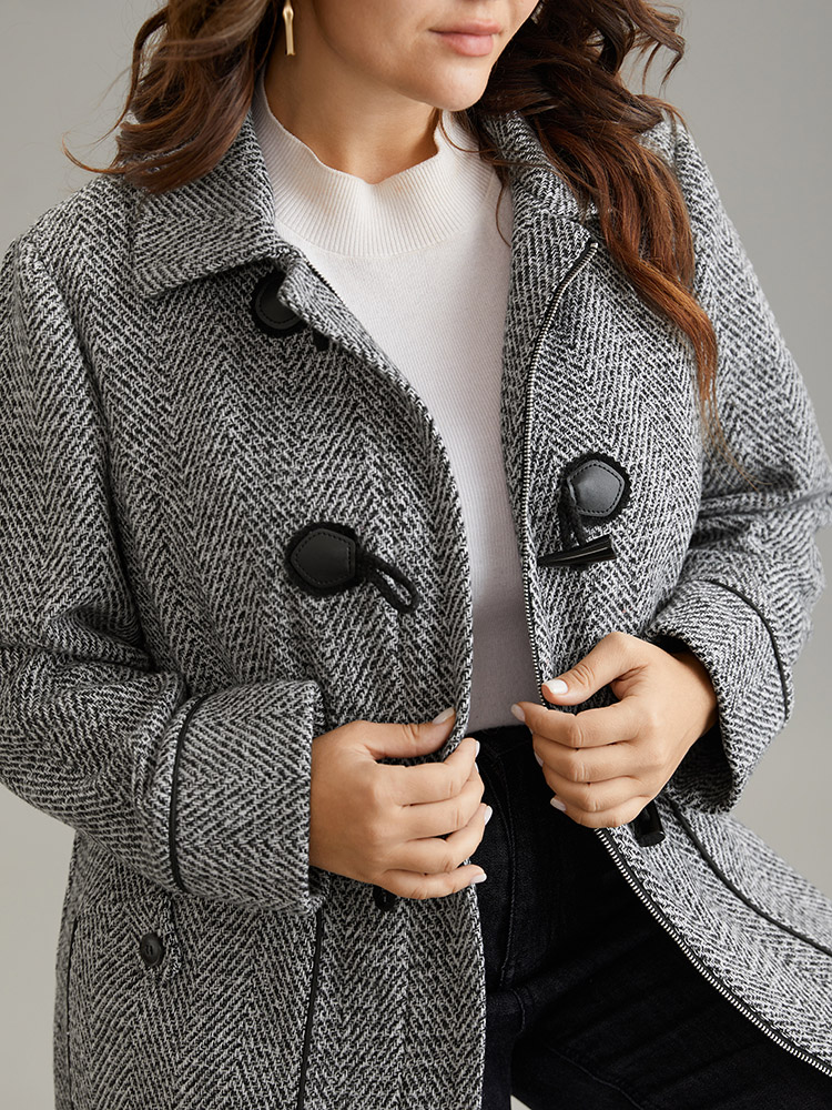 Plus Size Duffle Button Zipper Pocket Tweed Coat Women DimGray Casual Texture Ladies Dailywear Winter Coats BloomChic 14-16/1X 