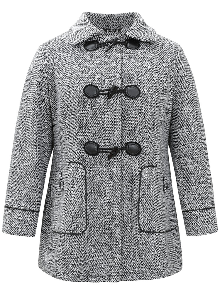 Plus Size Duffle Button Zipper Pocket Tweed Coat Women DimGray Casual Texture Ladies Dailywear Winter Coats BloomChic 14-16/1X 
