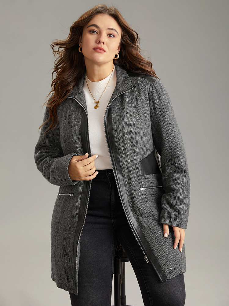 Plus Size Women Dailywear Plain Texture Pocket Casual Coats BloomChic 