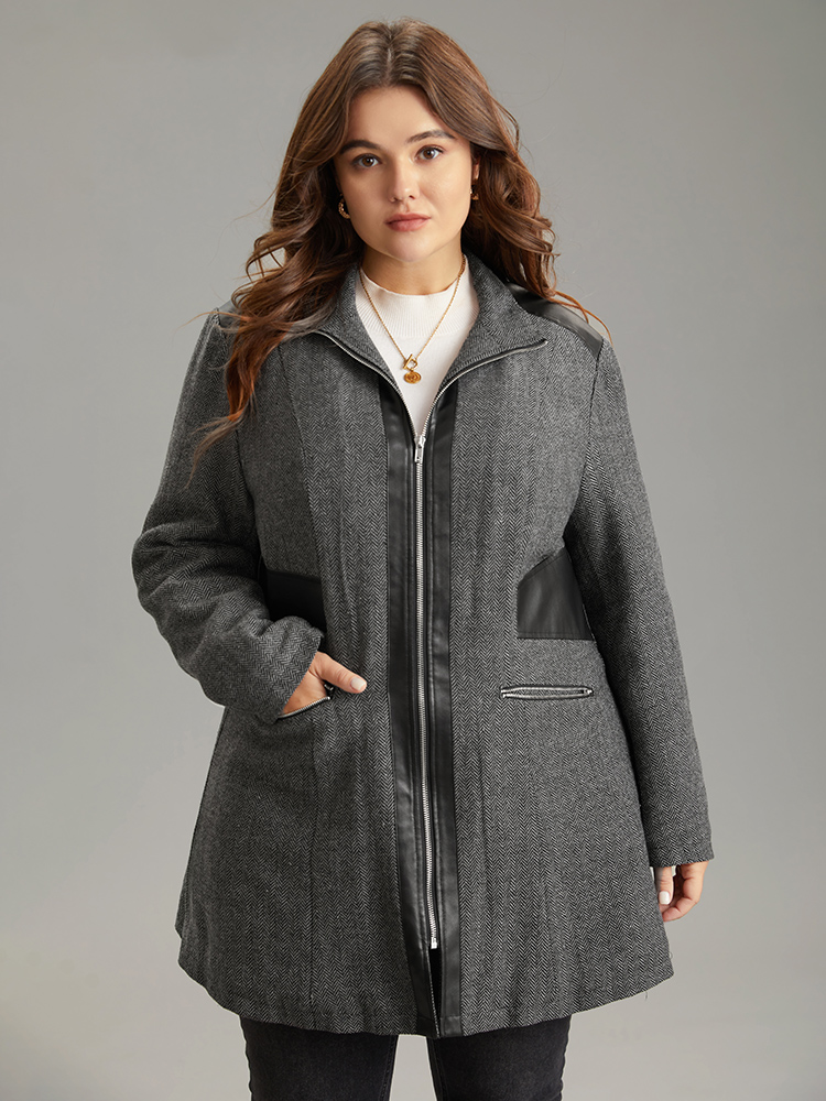 Plus Size Women Dailywear Plain Texture Pocket Casual Coats BloomChic 