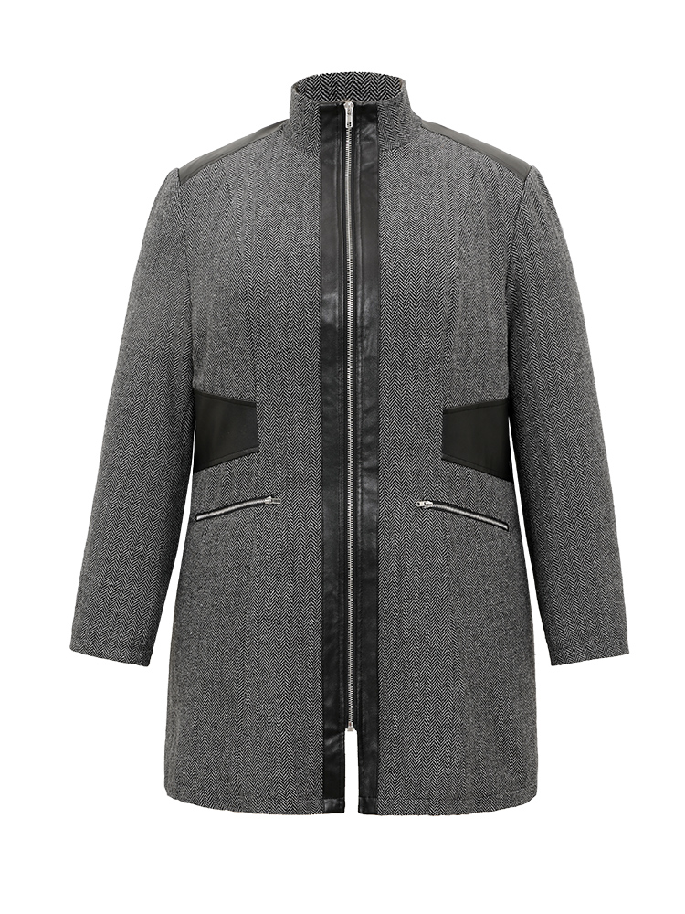 Plus Size Women Dailywear Plain Texture Pocket Casual Coats BloomChic 