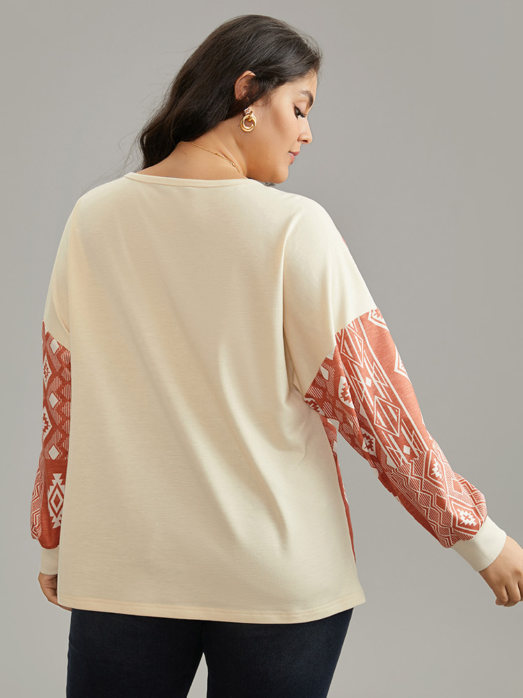 Plus Size Women Dailywear Bohemian Print Contrast Regular Regular Sleeve Long Sleeve Open Front Casual Sweatshirts BloomChic 
